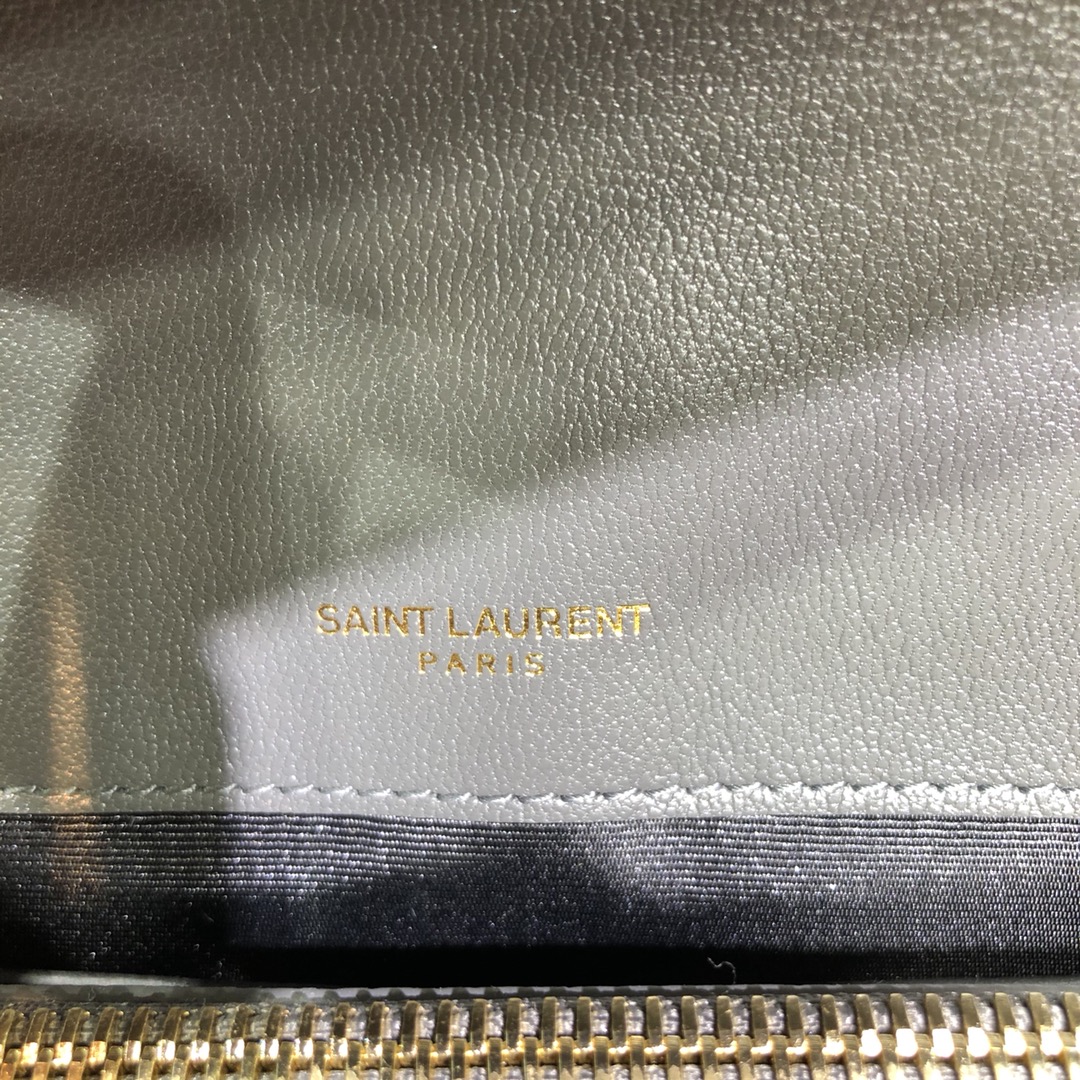 Saint Laurent Lambskin College Handbag Shoulder Bag Grey 600279 Gold